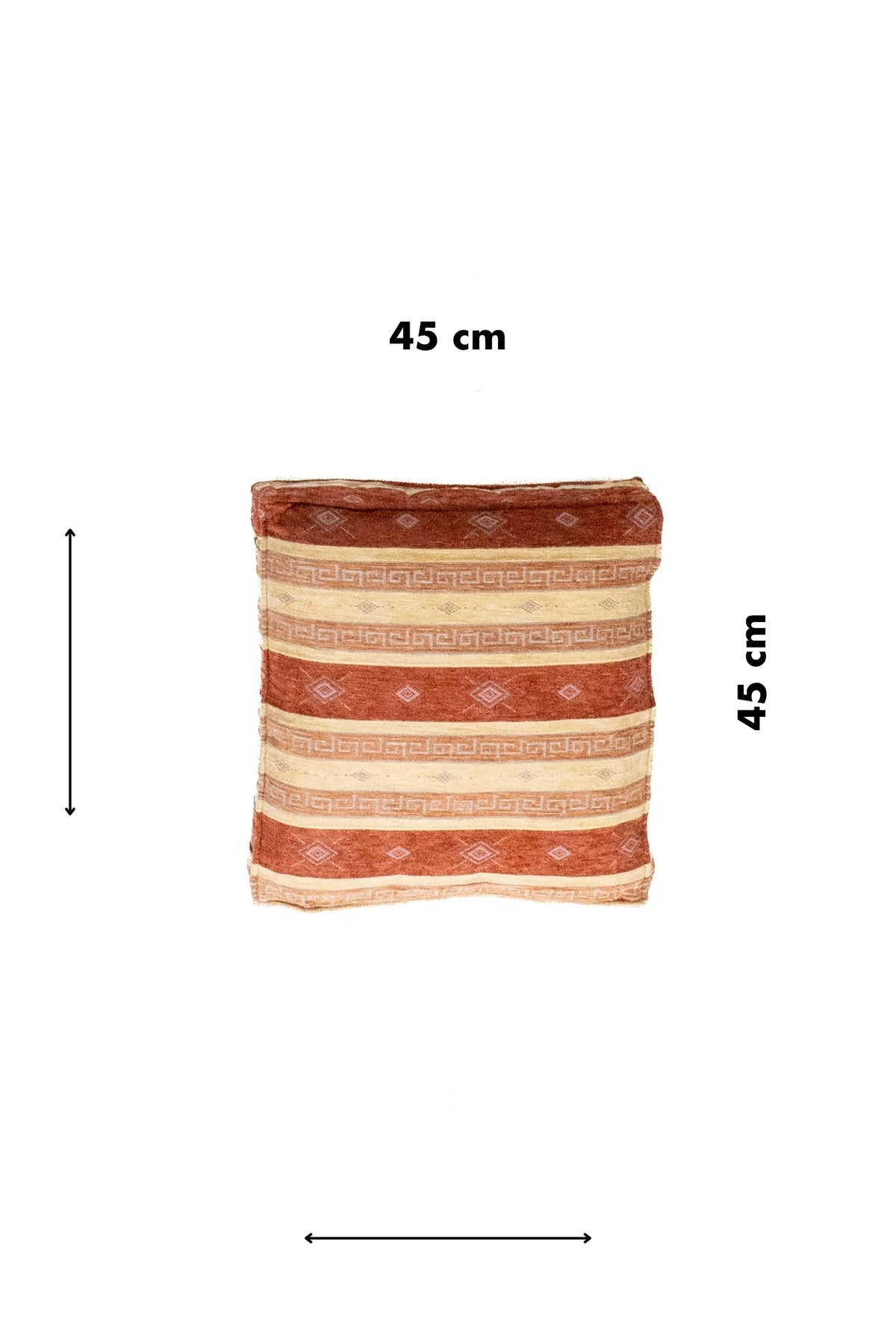 Almohadón terracota de 45 x 45 cm con rayas y guardas decorativas