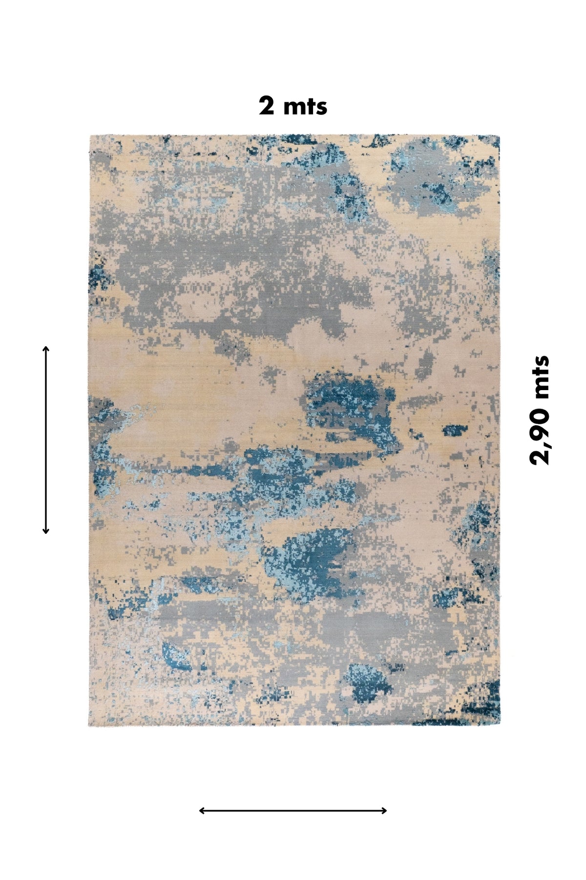 Alfombra Cosmic Blue rectangular de 2 x 2.90 mts en tonos beige, azul y gris