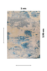 Alfombra Cosmic Blue rectangular de 2 x 2.90 mts en tonos beige, azul y gris