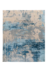 Alfombra Horizon Blue rectangular azul con diseño abstracto en tonos celeste y beige