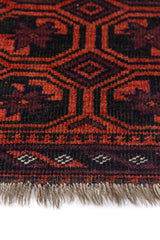 Alfombra Persa Beluschistan marrón de 0.80 x 1.20 mts, detalle de guarda, trama visual y terminación de borde
