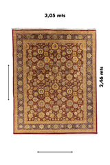 Medidas de la alfombra 3,05 x 2,46m , diseño floral en rojo con borde azul marino