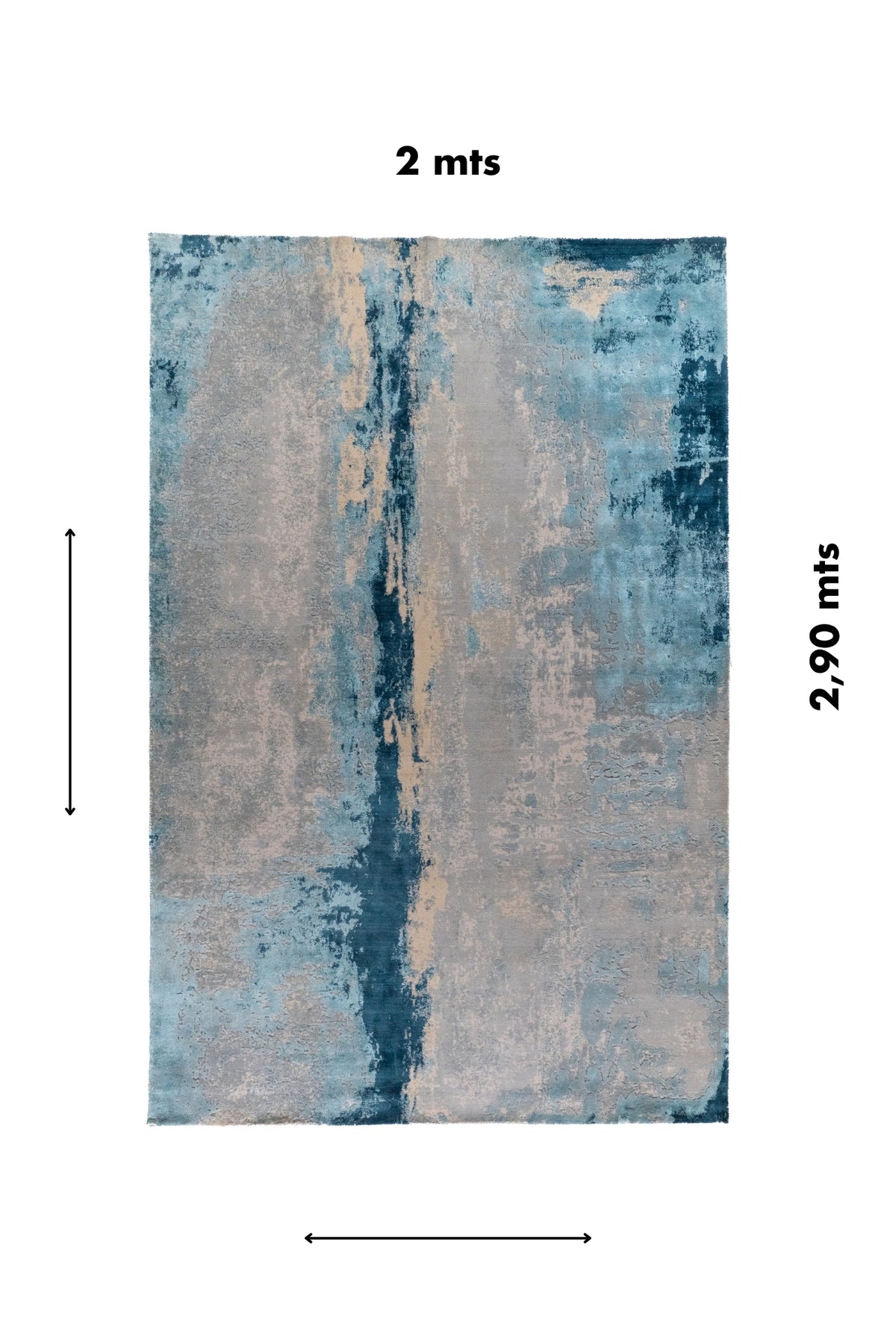 Alfombra Ocean Mist rectangular de 2 x 2.90 mts en tonos azul, celeste y gris