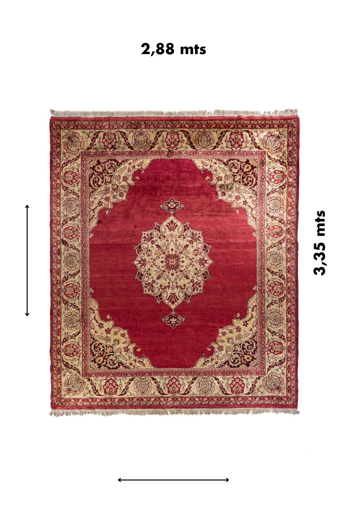 Alfombra clásica roja con medidas señaladas 2,88 m x 3,35 m, sobre fondo blanco.