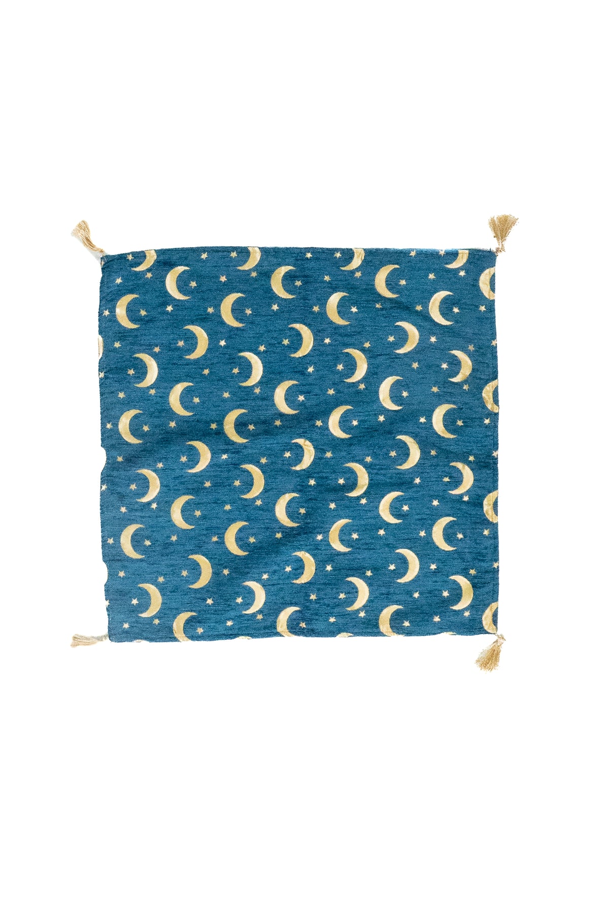Tela grande de almohadón Kayseri celeste con diseño de lunas doradas