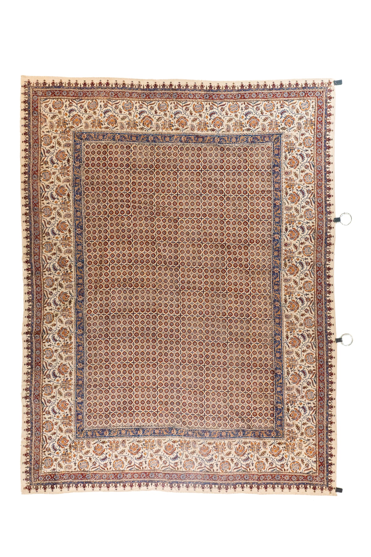 Textil Fino para colgar rectangular beige con diseño geométrico y guarda floral