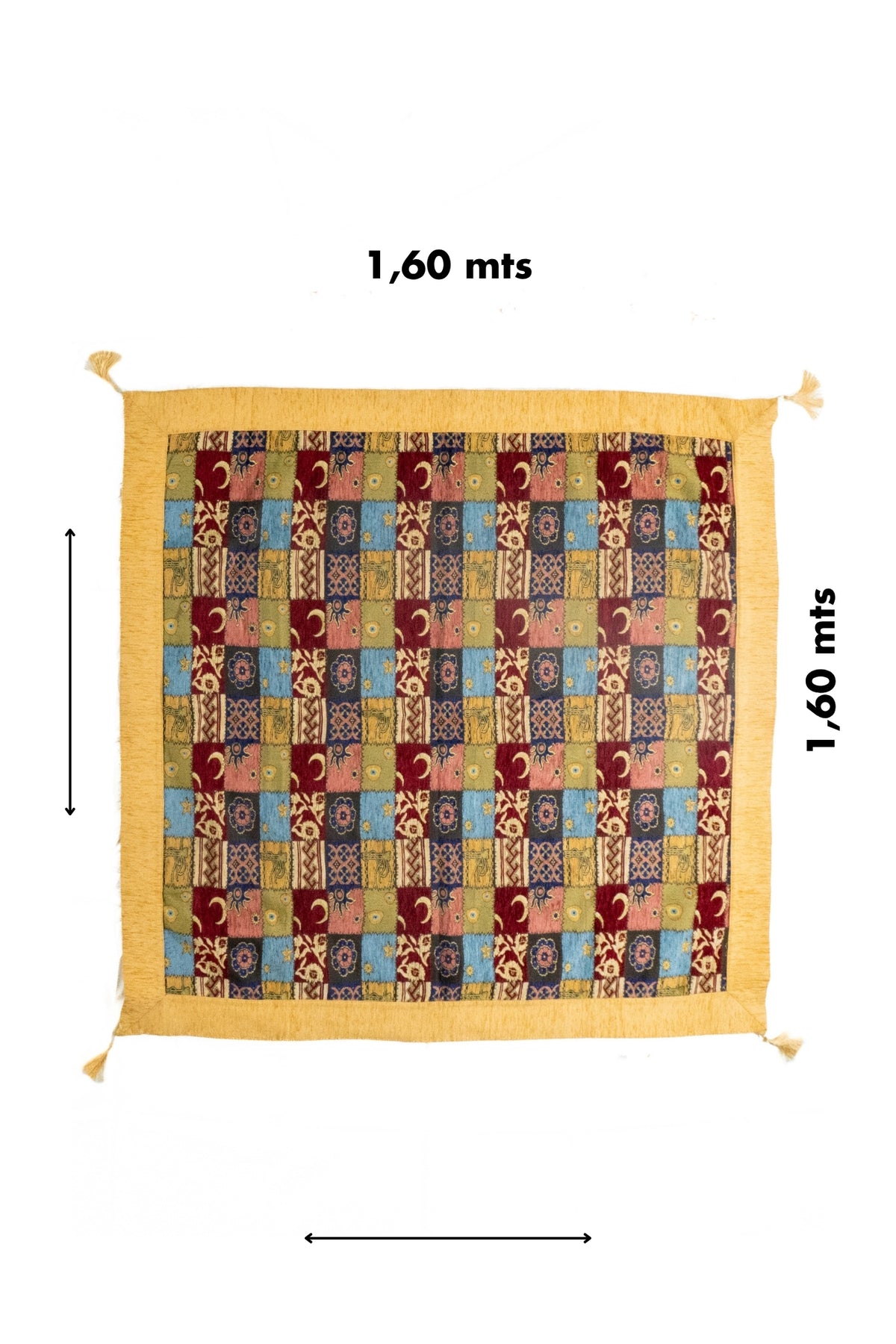 Textil Kayseri Patchwork Luna con medida visible de 1.60 x 1.60 mts y formato cuadrado