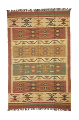 Alfombra rectangular de yute con patrón étnico inspirado en la naturaleza.